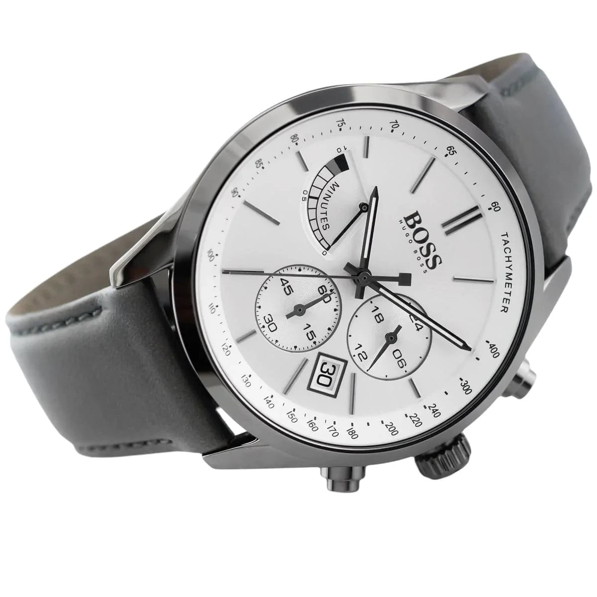  Shop Authentic Hugo Boss Grand Prix White Dial Grey Leather Strap Watch for Men - 1513633 - Luxxuri