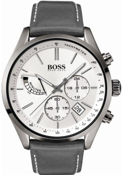  Shop Authentic Hugo Boss Grand Prix White Dial Grey Leather Strap Watch for Men - 1513633 - Luxxuri