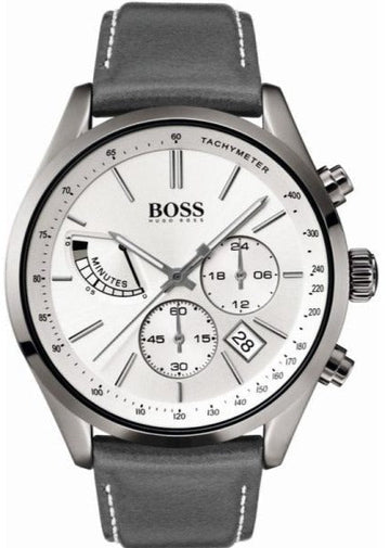  Shop Authentic Hugo Boss Grand Prix White Dial Grey Leather Strap Watch for Men - 1513633 - Luxxuri