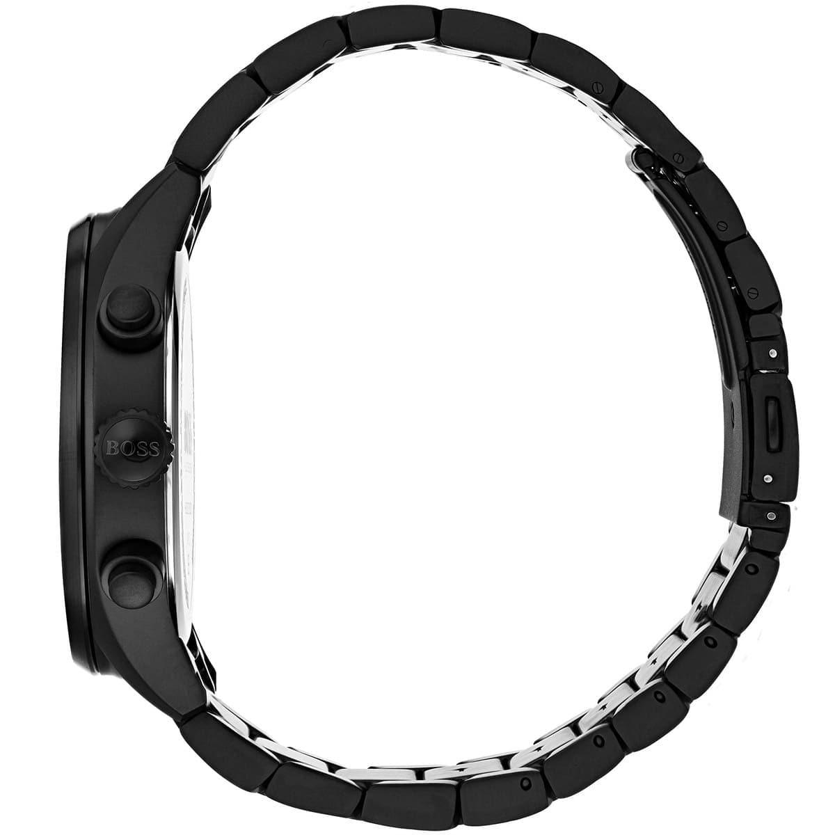 Hugo Boss Grand Prix Black Dial Black Steel Strap Watch for Men - 1513676