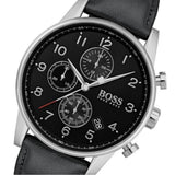  Shop Authentic Hugo Boss Navigator Black Dial Black Leather Strap Watch for Men - 1513678 - Luxxuri