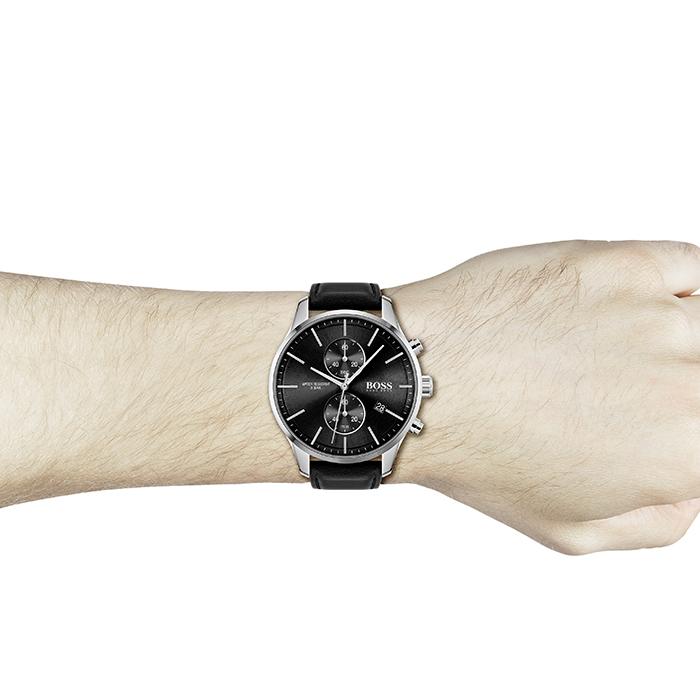  Shop Authentic Hugo Boss Jet Black Dial Black Leather Strap Watch for Men - 1513279 - Luxxuri