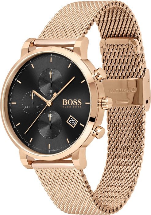  Shop Authentic Hugo Boss Integrity Black Dial Gold Mesh Bracelet Watch for Men - 1513808 - Luxxuri