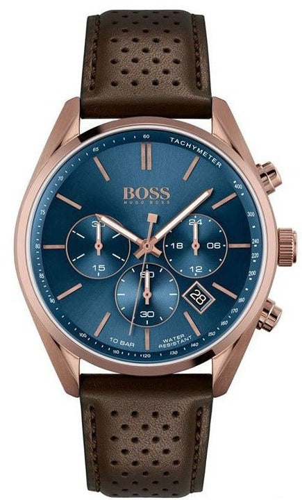  Shop Authentic Hugo Boss Champion Blue Dial Brown Leather Strap Watch for Men - 1513817 - Luxxuri