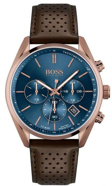 Shop Authentic Hugo Boss Champion Blue Dial Brown Leather Strap Watch for Men - 1513817 - Luxxuri