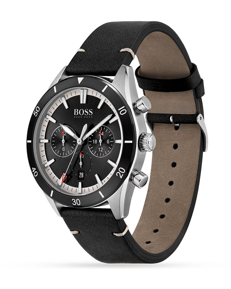  Shop Authentic Hugo Boss Chronograph Black Dial Black Leather Strap Watch for Men - 1513864 - Luxxuri
