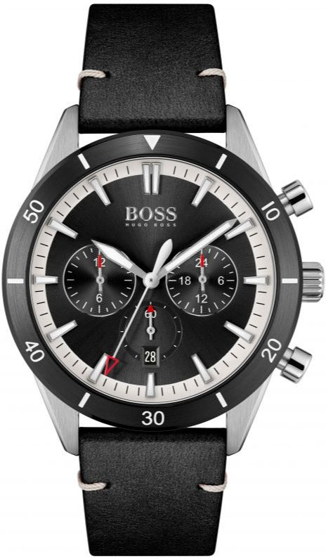  Shop Authentic Hugo Boss Chronograph Black Dial Black Leather Strap Watch for Men - 1513864 - Luxxuri