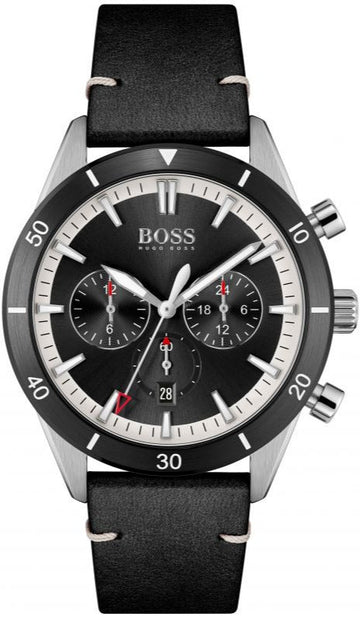  Shop Authentic Hugo Boss Chronograph Black Dial Black Leather Strap Watch for Men - 1513864 - Luxxuri