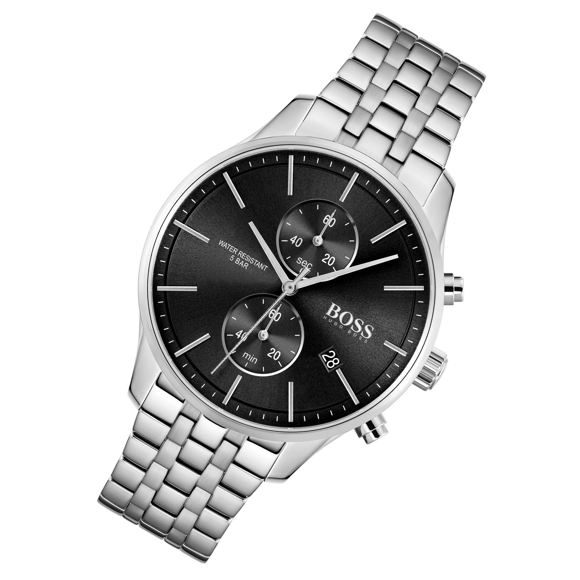  Shop Authentic Hugo Boss Jet Black Dial Silver Steel Strap Watch for Men - 1513383 - Luxxuri