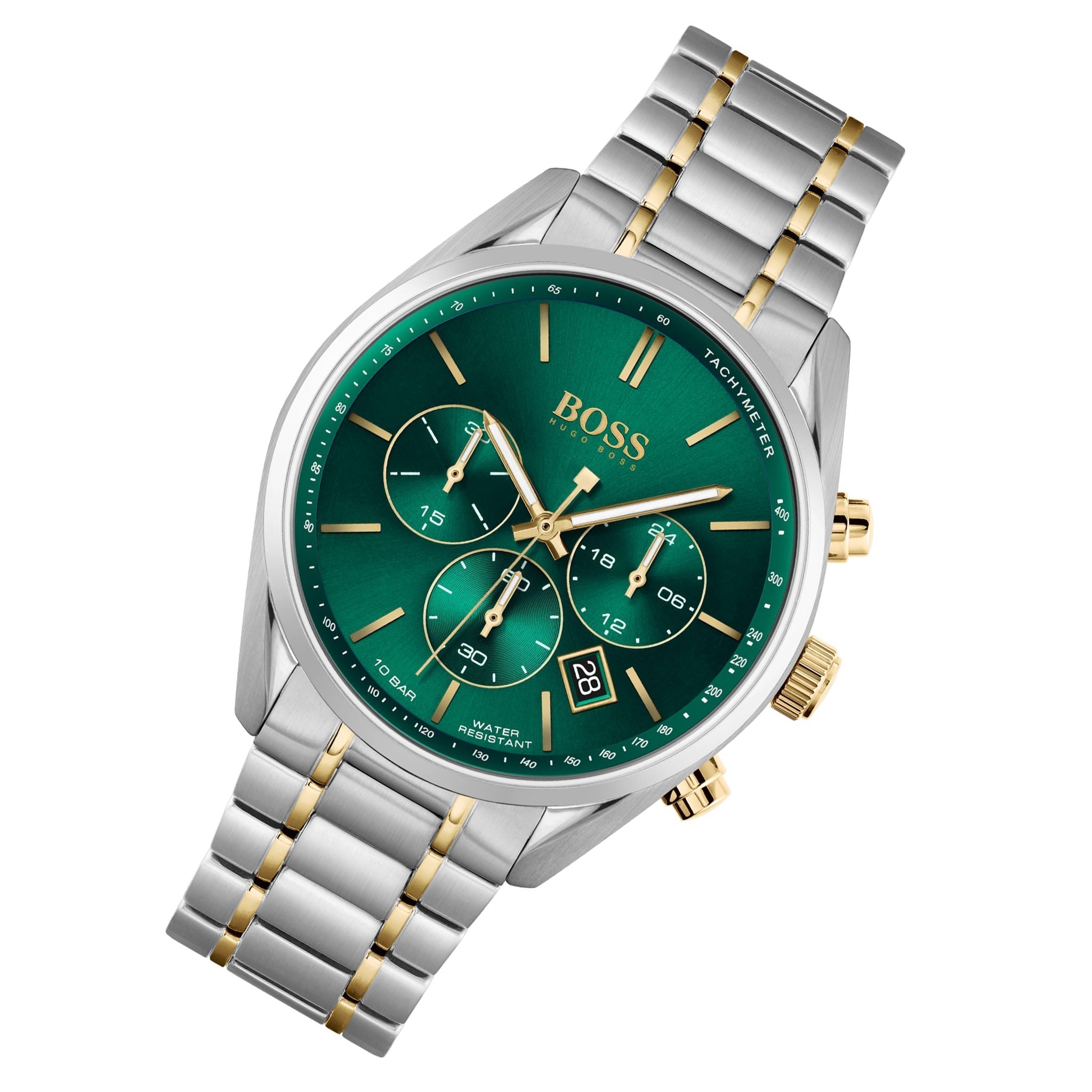 Hugo Boss Champion Green Dial Silver Steel Strap Watch for Men - 1513878