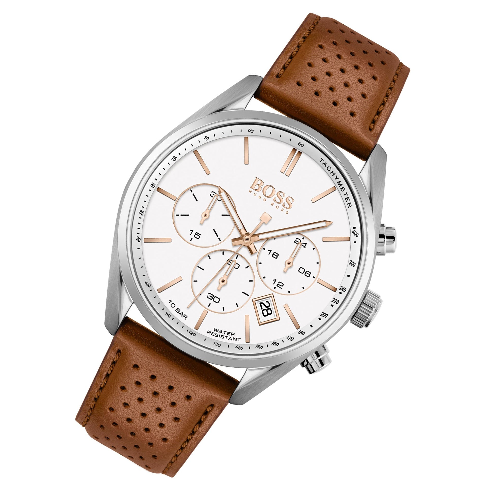  Shop Authentic Hugo Boss Champion White Dial Brown Leather Strap Watch for Men - 1513879 - Luxxuri
