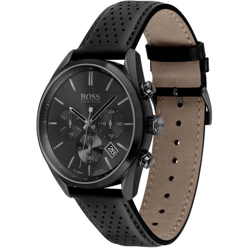  Shop Authentic Hugo Boss Champion Black Dial Black Leather Strap Watch for Men - 1513880 - Luxxuri