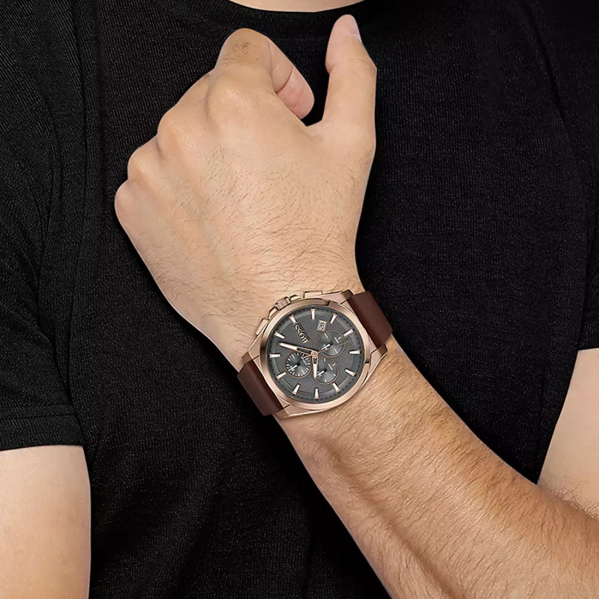  Shop Authentic Hugo Boss Grandmaster Grey Dial Brown Leather Strap Watch for Men - 1513882 - Luxxuri