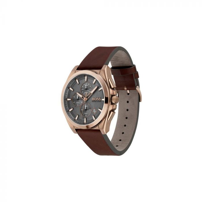  Shop Authentic Hugo Boss Grandmaster Grey Dial Brown Leather Strap Watch for Men - 1513882 - Luxxuri