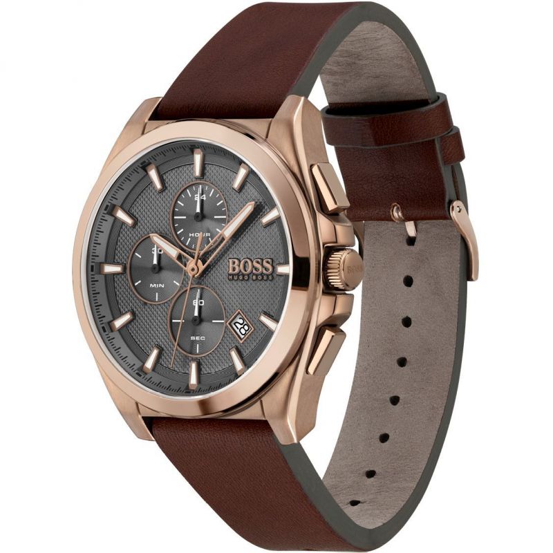  Shop Authentic Hugo Boss Grandmaster Grey Dial Brown Leather Strap Watch for Men - 1513882 - Luxxuri