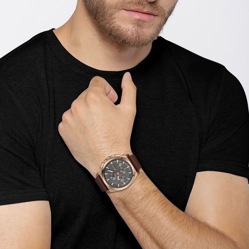  Shop Authentic Hugo Boss Grandmaster Grey Dial Brown Leather Strap Watch for Men - 1513882 - Luxxuri