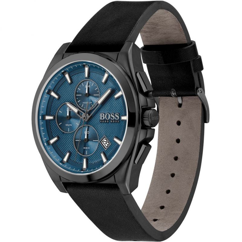  Shop Authentic Hugo Boss Grandmaster Blue Dial Black Leather Strap Watch for Men - 1513883 - Luxxuri