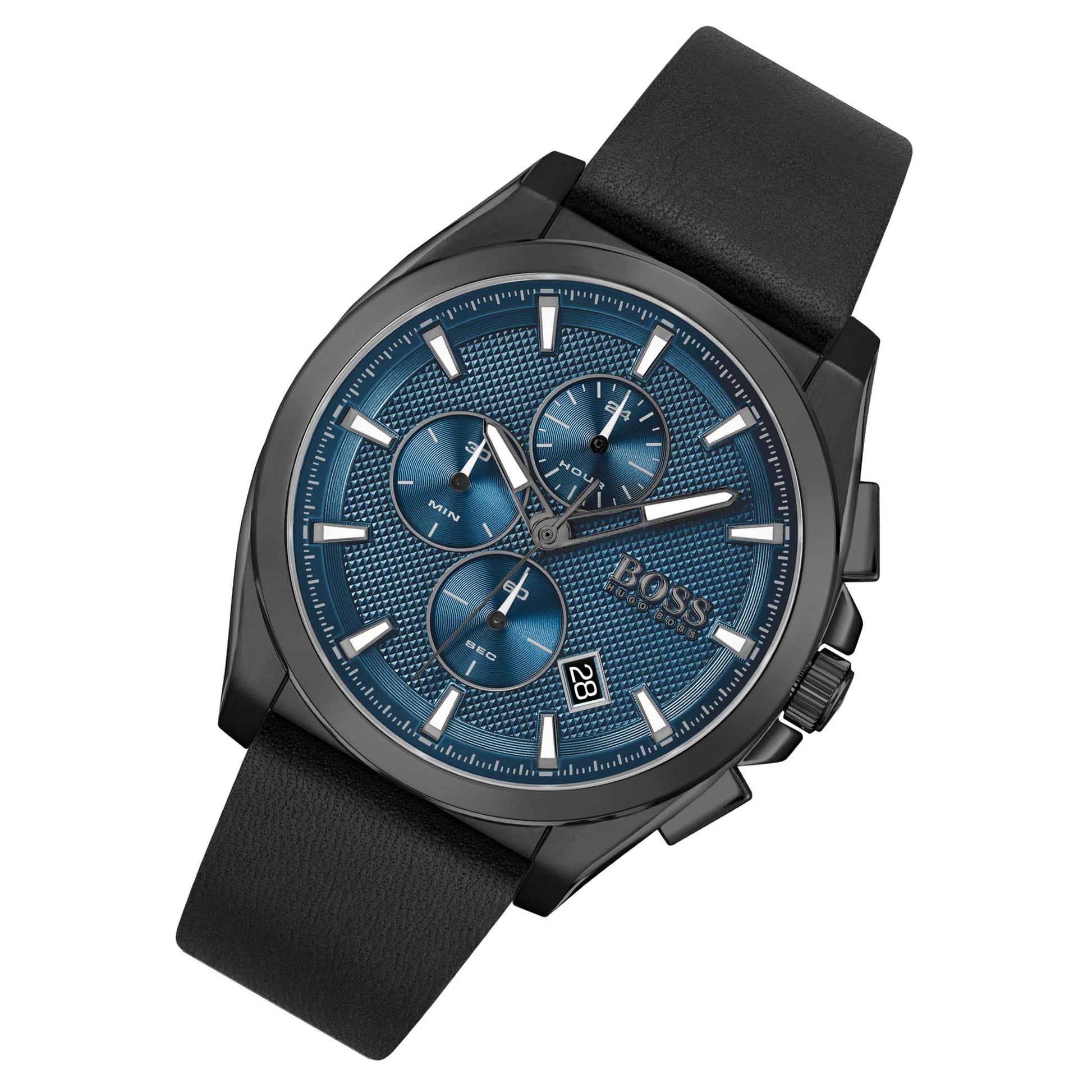  Shop Authentic Hugo Boss Grandmaster Blue Dial Black Leather Strap Watch for Men - 1513883 - Luxxuri