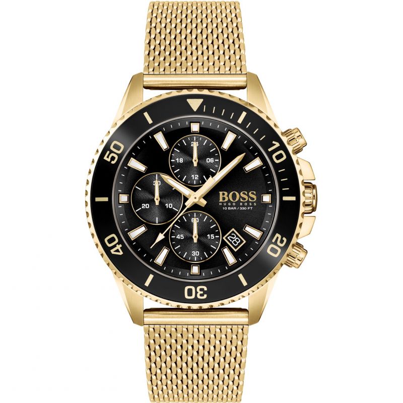  Shop Authentic Hugo Boss Admiral Chronograph Black Dial Gold Mesh Bracelet Watch for Men - 1513906 - Luxxuri
