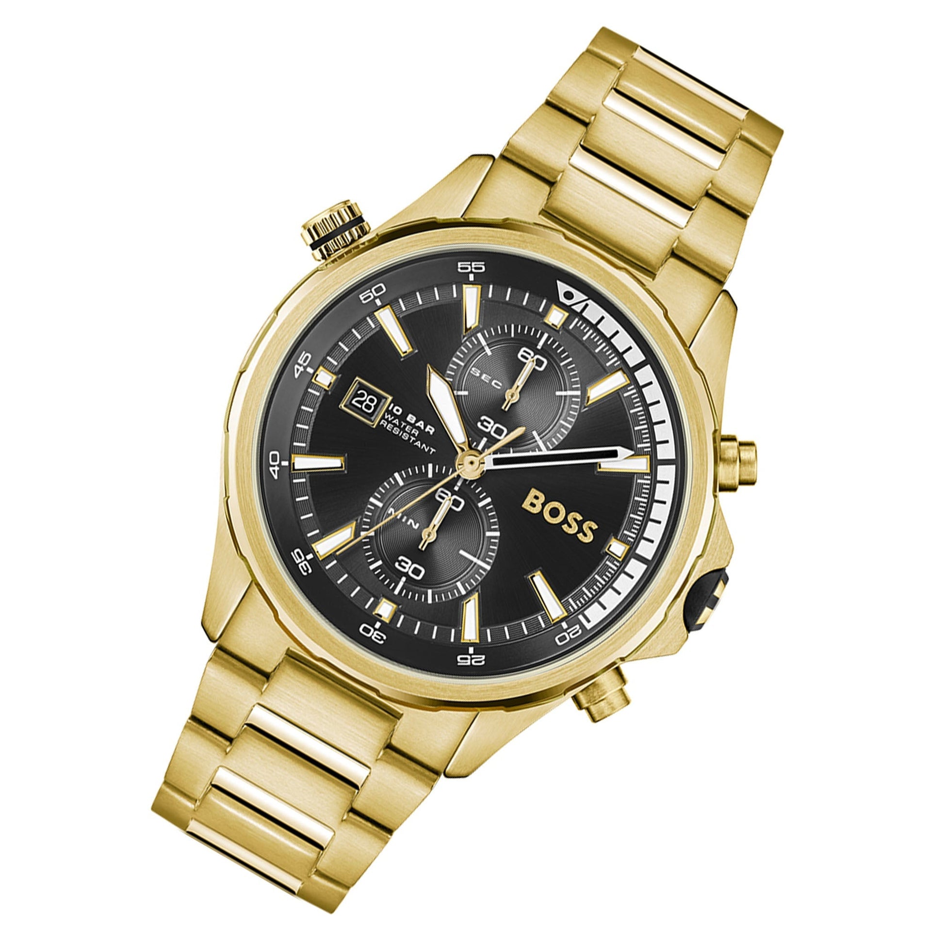  Shop Authentic Hugo Boss Globetrotter Chronograph Black Dial Gold Steel Strap Watch for Men - 1513932 - Luxxuri