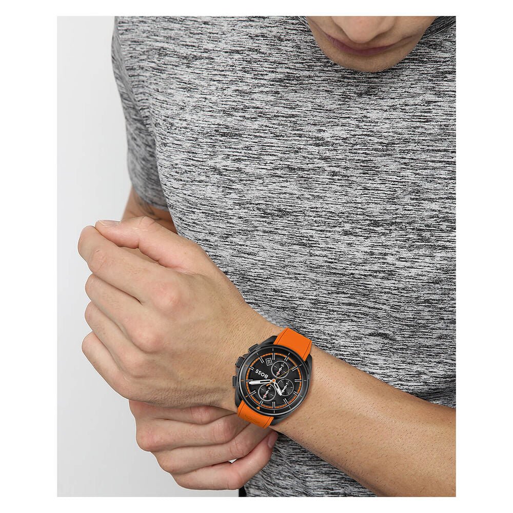  Shop Authentic Hugo Boss Volane Black Dial Orange Silicone Strap Watch for Men - 1513957 - Luxxuri