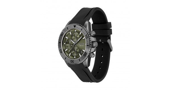  Shop Authentic Hugo Boss Admiral Green Dial Black Silicon Rubber Strap Watch for Men - 1513967 - Luxxuri