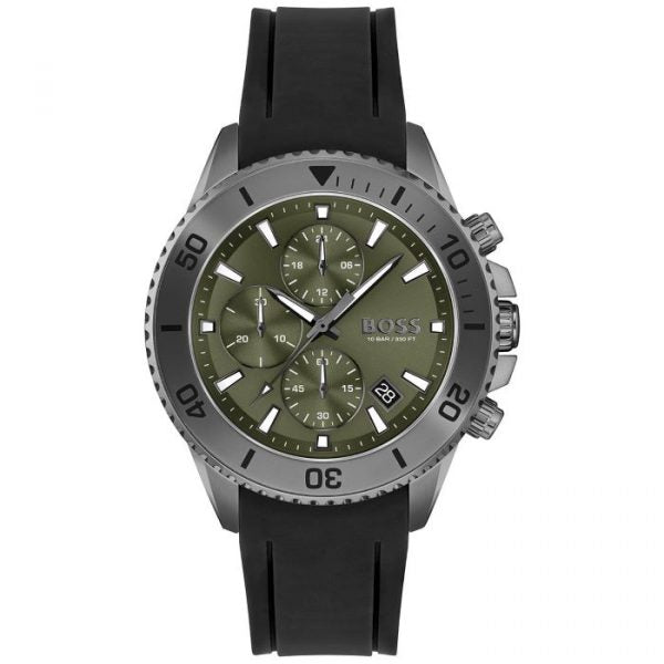  Shop Authentic Hugo Boss Admiral Green Dial Black Silicon Rubber Strap Watch for Men - 1513967 - Luxxuri