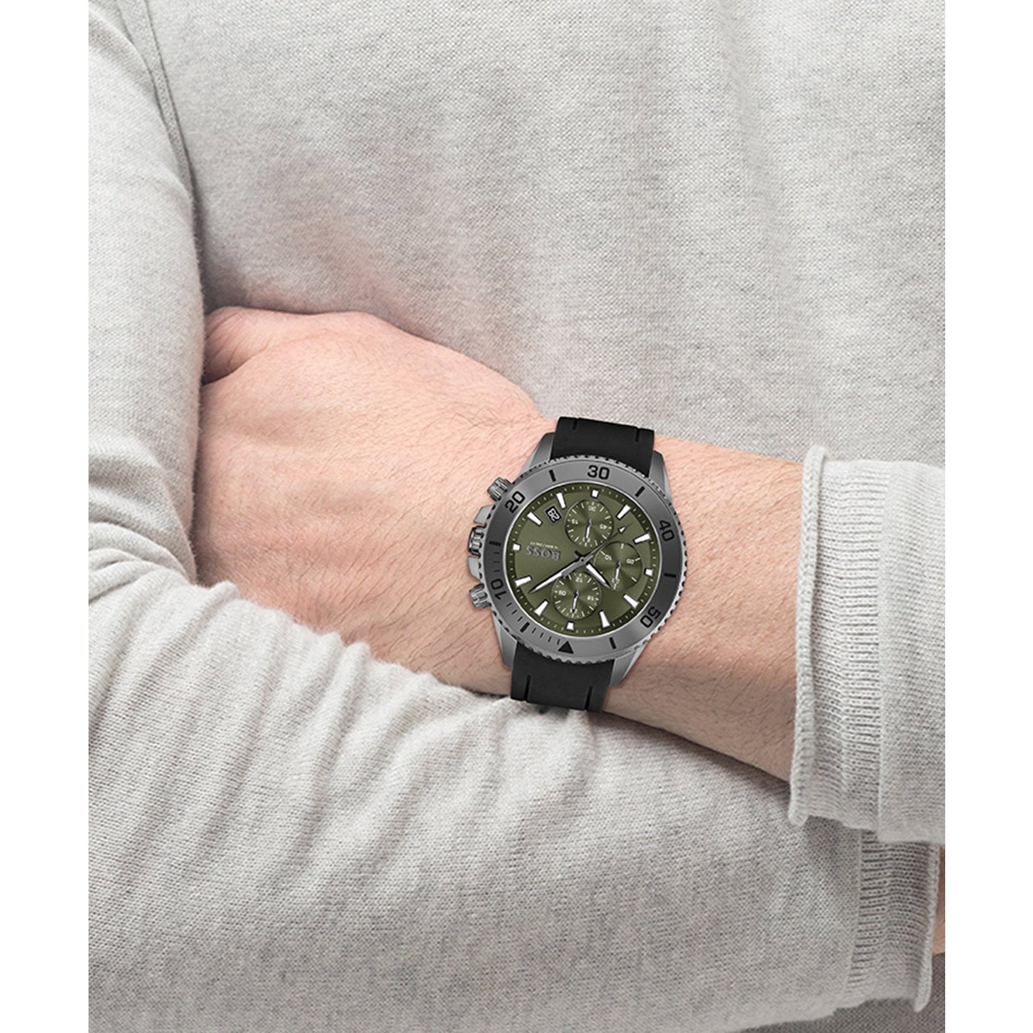  Shop Authentic Hugo Boss Admiral Green Dial Black Silicon Rubber Strap Watch for Men - 1513967 - Luxxuri