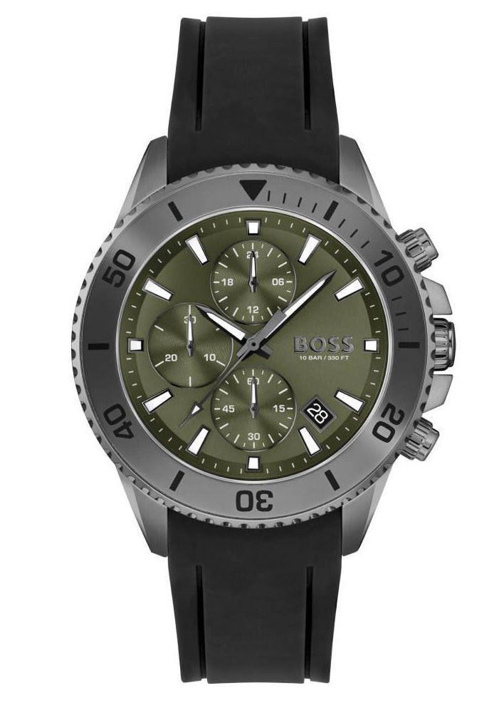  Shop Authentic Hugo Boss Admiral Green Dial Black Silicon Rubber Strap Watch for Men - 1513967 - Luxxuri