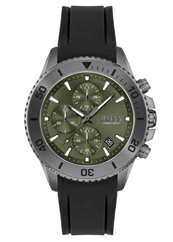  Shop Authentic Hugo Boss Admiral Green Dial Black Silicon Rubber Strap Watch for Men - 1513967 - Luxxuri