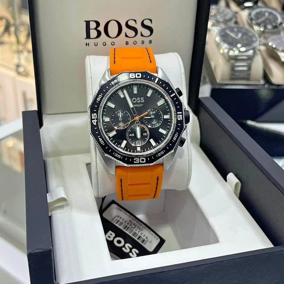  Shop Authentic Hugo Boss Energy Chronograph Quartz Black Dial Orange Rubber Strap Watch For Men - 1513970 - Luxxuri