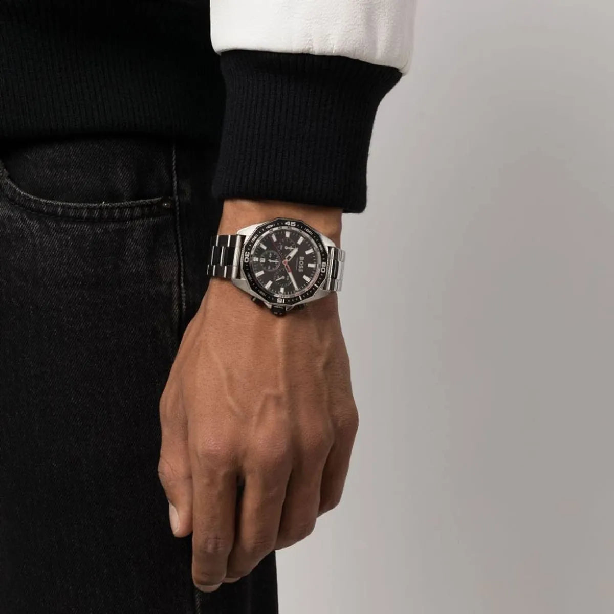  Shop Authentic Hugo Boss Energy Chronograph Black Dial Silver Steel Strap Watch For Men - 1513971 - Luxxuri