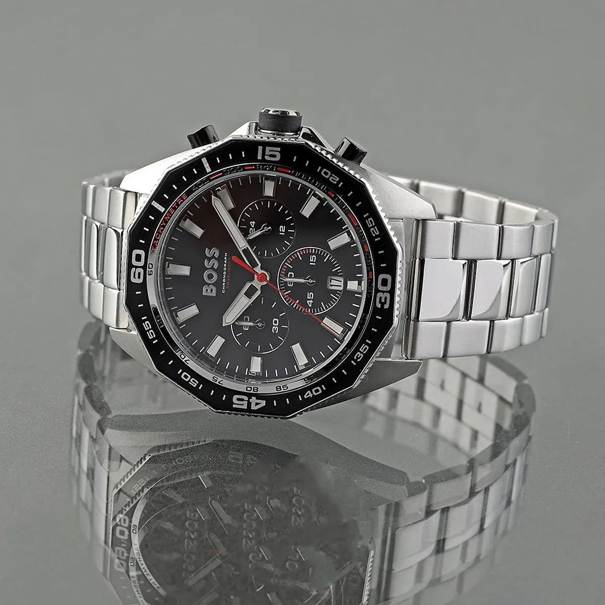  Shop Authentic Hugo Boss Energy Chronograph Black Dial Silver Steel Strap Watch For Men - 1513971 - Luxxuri