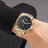  Shop Authentic Hugo Boss Trace Chronograph Black Dial Gold Steel Strap Watch For Men - 1514006 - Luxxuri