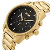  Shop Authentic Hugo Boss Trace Chronograph Black Dial Gold Steel Strap Watch For Men - 1514006 - Luxxuri