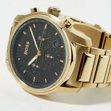  Shop Authentic Hugo Boss Trace Chronograph Black Dial Gold Steel Strap Watch For Men - 1514006 - Luxxuri