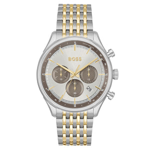  Shop Authentic Hugo Boss Gregor Chronograph Silver Dial Two Tone Steel Strap Watch For Men - 1514053 - Luxxuri