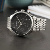  Shop Authentic Hugo Boss Gregor Chronograph Black Dial Silver Steel Strap Watch For Men - 1514082 - Luxxuri