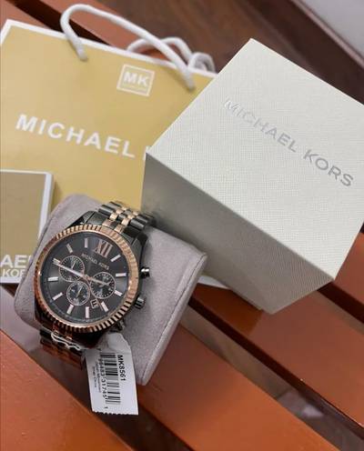  Shop Authentic Michael Kors Lexington Chronograph Black Dial Two Tone Steel Strap Watch for Men - MK8561 - Luxxuri