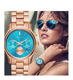  Shop Authentic Michael Kors Runway Chronograph Turquoise Dial Rose Gold Steel Strap Watch For Women - MK6164 - Luxxuri
