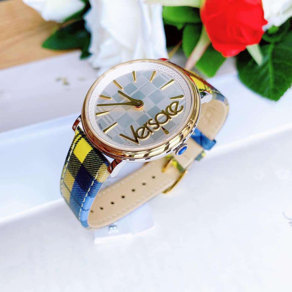  Shop Authentic Versace V-Circle The Clans Edition Silver Dial Multicolor Leather Strap Watch for Women - VE8100118 - Luxxuri