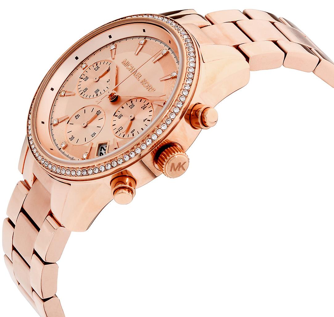  Shop Authentic Michael Kors Ritz Chronograph Rose Gold Dial Rose Gold Steel Strap Watch for Women - MK6357 - Luxxuri