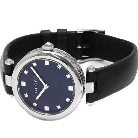 Shop Authentic Gucci Diamantissima Diamonds Black Dial Black Leather Strap Watch For Women - YA141403 - Luxxuri