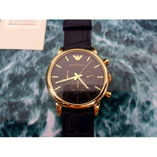  Shop Authentic Emporio Armani Luigi Chronograph Black Dial Black Leather Watch For Men - AR1917 - Luxxuri