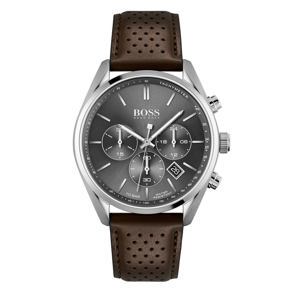 Hugo Boss Champion Grey Dial Brown Leather Strap Watch for Men - 1513815