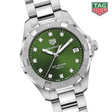  Shop Authentic Tag Heuer Aquaracer Diamonds Emerald Green Dial Silver Steel Strap Watch for Women - WBD1316.BA0740 - Luxxuri