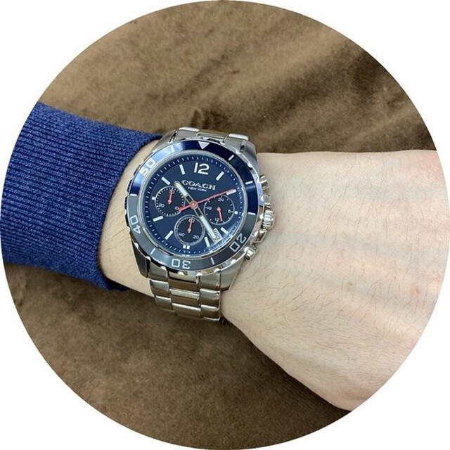 Coach Kent Chronograph Blue Dial Silver Steel Strap Watch for Men - 14602555