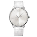  Shop Authentic Calvin Klein Accent Silver Dial White Leather Strap Watch for Men - K2Y2X1KW - Luxxuri