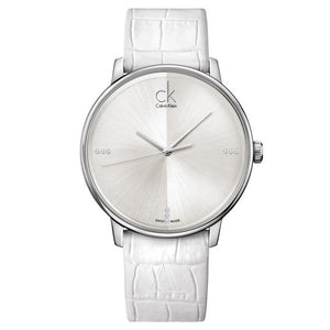  Shop Authentic Calvin Klein Accent Silver Dial White Leather Strap Watch for Men - K2Y2X1KW - Luxxuri