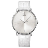  Shop Authentic Calvin Klein Accent Silver Dial White Leather Strap Watch for Men - K2Y2X1KW - Luxxuri